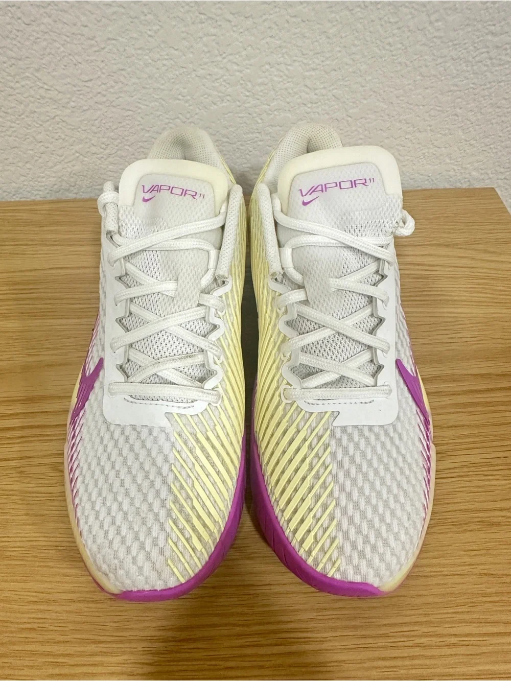Nike White, Purple & Yellow Flyknit Running Shoe